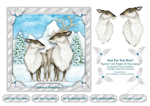 Just For You Deer - Square Card Topper With Decoupage & Assorted Greetings