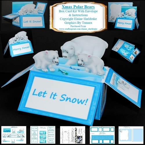 Christmas Polar Bears Box Card Kit With Envelope & Instructions