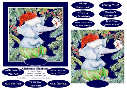 Christmas Elephant 6 X 6 Card Topper & Assorted Greetings