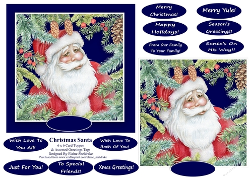 Christmas Santa 6 X 6 Card Topper & Assorted Greetings