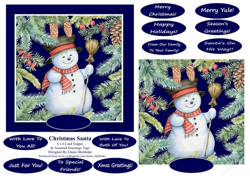 Christmas Snowman 6 X 6 Card Topper & Assorted Greetings