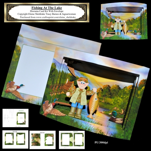 Fishing At The Lake - Diorama Tunnel Card Kit With Envelope