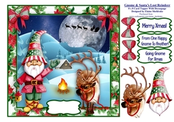 Gnome & Santas Lost Reindeer - 8 x 8 Card Topper With Decoupage