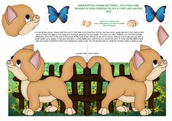 Ginger Kitten Chasing Wobbly Butterfly - Cut & Fold 3D Card
