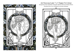 Art Nouveau Lady (1) 7 x 5 Digi Card Topper For You To Colour