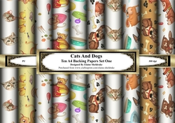 Cats And Dogs - Ten A4 Backing Papers - Set One
