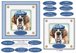 Spectacle Dogs In Blue Hats (1) - 6 x 6 Card Topper & Greetings Tags