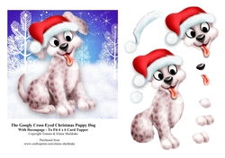 Googly Cross Eyed Christmas Puppy Dog With Decoupage To Fit 6 x 6 Card
