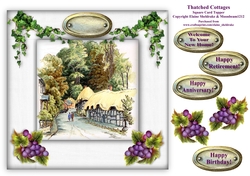 Thatched Cottages - Card Topper For New Home, Birthdays, Anniversary & Retirement