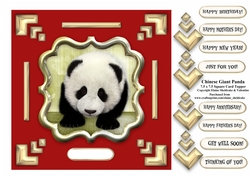 Red & Gold Chinese Giant Panda 7.5 x 7.5 Card Topper With Decoupage & Greetings Tags