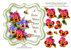 A Garden Without Pansy Flowers & Bees Would Be Pointless - 7 x 7 Card Topper With Decoupage