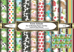 Farm Animals Cows Sheep Horses - Ten Sheets Of A4 Backing Papers Set One