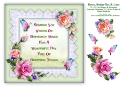 Roses Butterflies & Lace 7.5 x 7.5 Card Topper With Decoupage