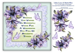 Lilies Butterflies & Lace 7.5 x 7.5 Card Topper With Decoupage