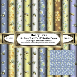 Honey Bees And Daisy Flowers - Ten 12 x 12 Textured Backing Papers Set One 
