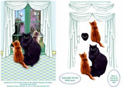 Mother Cat & Two Kittens Sitting at Window & Birds Decoupage