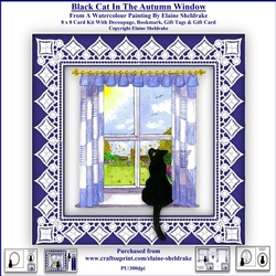 Black Cat In The Autumn Window - 8 x 8 Card Kit