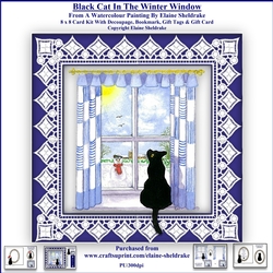 Black Christmas Cat In The Winter Window - 8 x 8 Card Kit