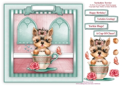 Yorkshire Terrier In A Teacup - Card Topper With Decoupage