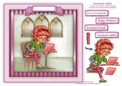 Facebook Addict - Square Card Topper With Decoupage