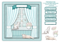 Christmas Cats In The Window - Square Card Topper With Decoupage
