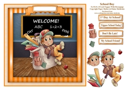 School Boy Off To School - Card Topper With Decoupage