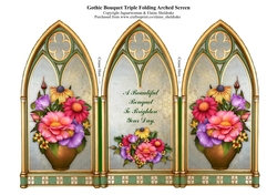 Triple Gothic Arch Folding Screen With A Bouquet Of Flowers