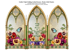 Butterflies & Pansy Flowers On A Gothic Triple Screen Card