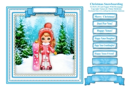 Christmas Snowboarding - Square Card Topper With Family Greetings Tags