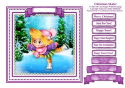 Christmas Ice Skater - Square Card Topper With Family Greetings Tags