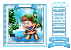Christmas Ice Hockey Boy - Square Card Topper With Family Greetings Tags