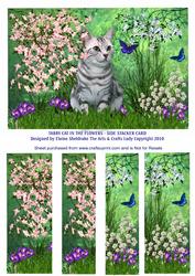 Tabby Cat in the Flowers - Side Stacker Card