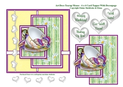 Art Deco Mouse In A Teacup - 6 x 6 Card Topper With Decoupage & Tags