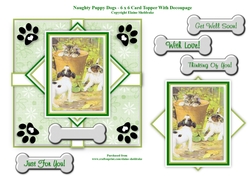 Naughty Puppy Dogs & Kitten - 6 x 6 Card Topper With Decoupage & Tags