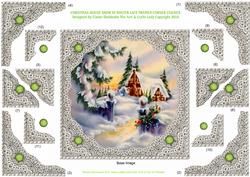 Christmas House Snow in Winter - Lace Framed Corner Stacker