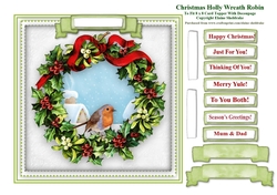 Christmas Holly Wreath Robin Card Topper & Tags