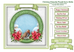 Christmas Poinsettia Robin Wreath Card Topper & Tags