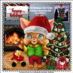 Christmas Cat Set One - Designer Resource Kit - CU - PU - PNG Clipart