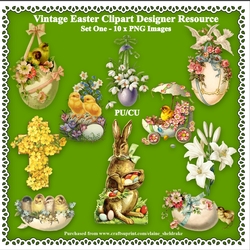 Vintage Easter Clipart - Set One - Designers Resource - 10 x PNG Images