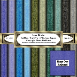 Faux Denim Fabric - Set one - Ten 12 x 12 Printable Papers