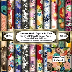 Japanese Washi Paper - Set Four - Ten Sheets Of 12 x 12 Printable Papers