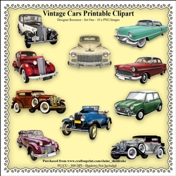 Vintage Motor Cars - Printable Clipart - Set One - Designers Resource Kit