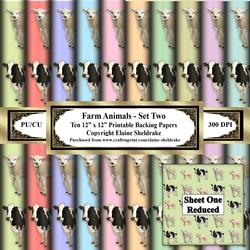Farm Animals - Set Two - Ten 12 x 12 Printable Sheets Of Backing Paper