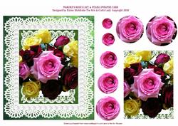 Marijke's Roses with Lace & Pearls Pyramid Card Front