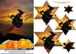 Witch & Black Cat on Broomstick Halloween Star Pyramid A5 A6