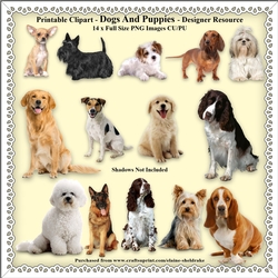 Printable Clipart - Dogs & Puppies - Designer Resource - 14 x Images With Transparent Backgrounds - CU/PU