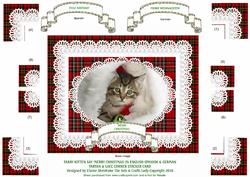 Tabby Kitten Says Merry Christmas in English Spanish German