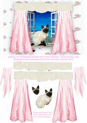 Siamese Cat in Paradise Window with Pink Curtains Decoupage