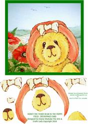 Honey the Teddy Bear in the Poppy Field Decoupage Card