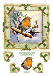 Christmas Robin & Holly Berries 8" x 8" Quick Square Card